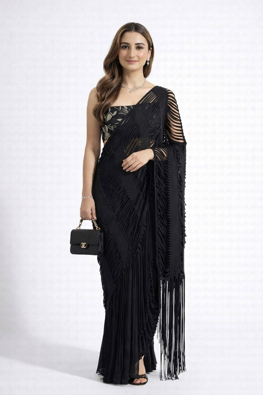 Noir Fringe Saree