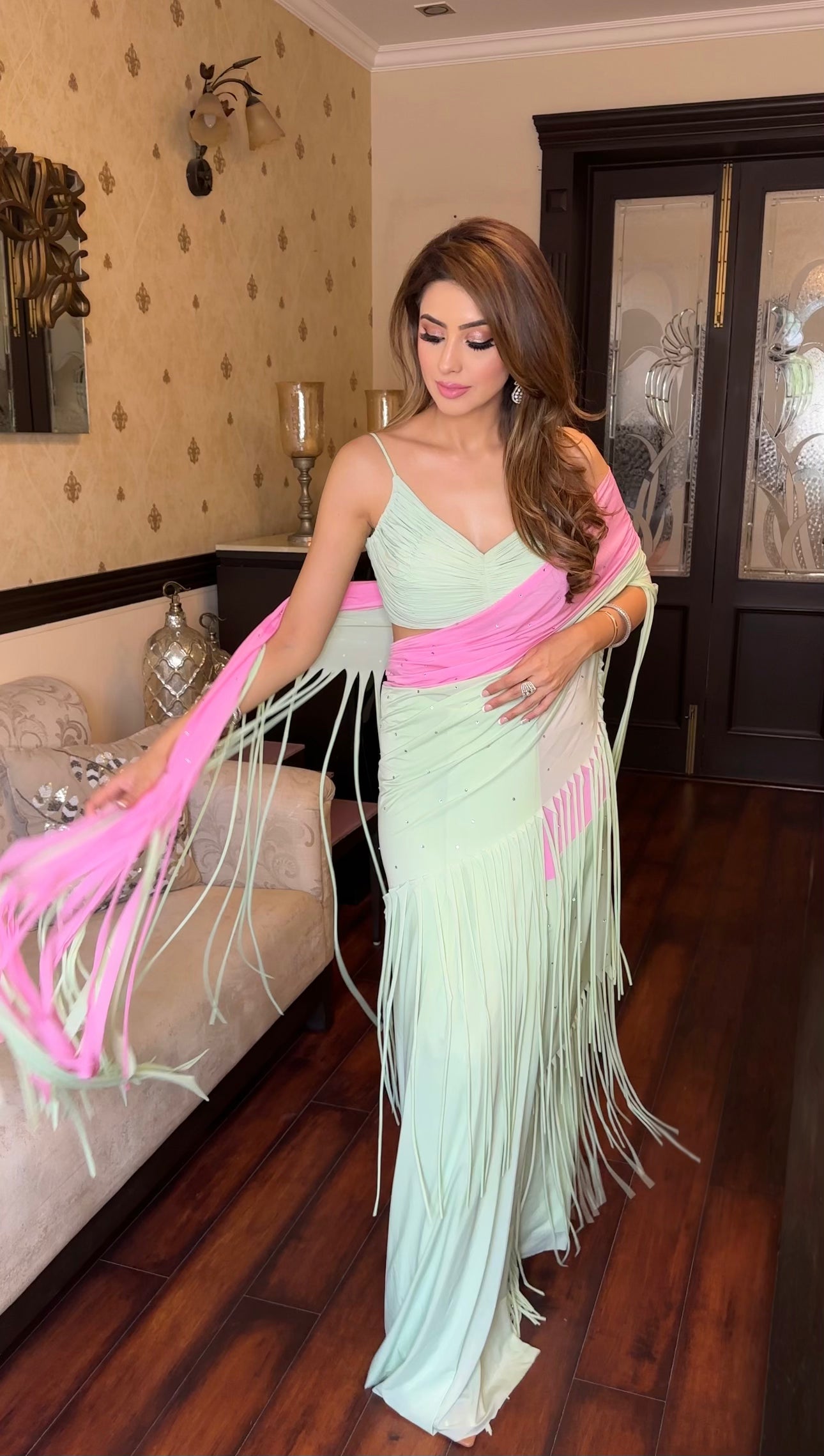 Mint & Pink Lycra Saree
