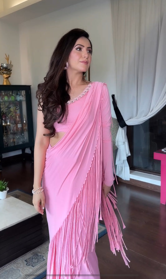 Bubblegum Pink Lycra saree