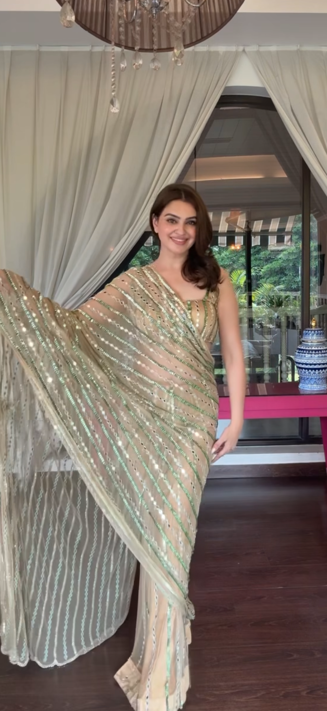 Champagne Net Saree