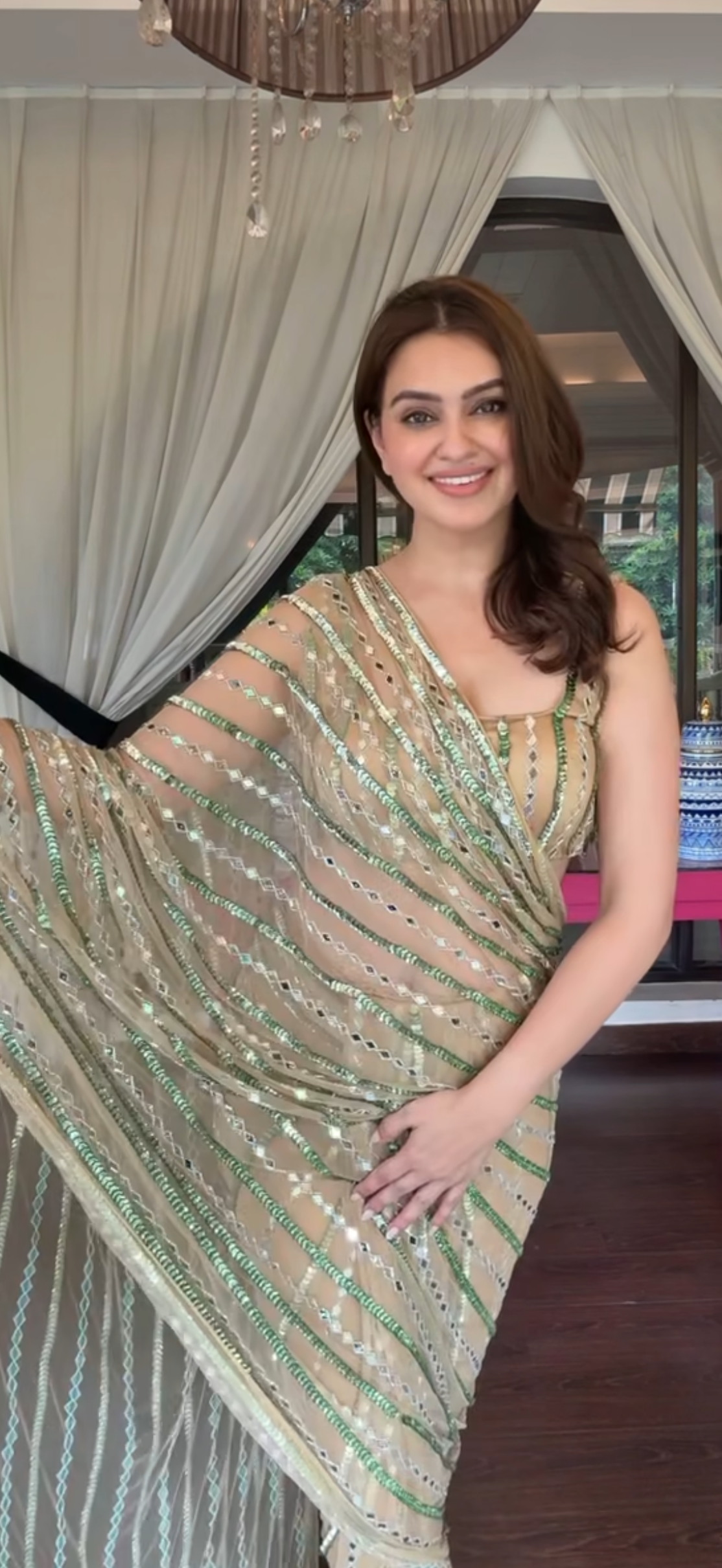 Champagne Net Saree