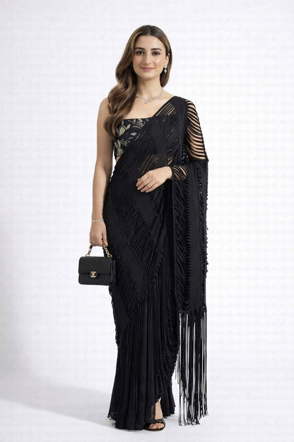 Noir Fringe Saree