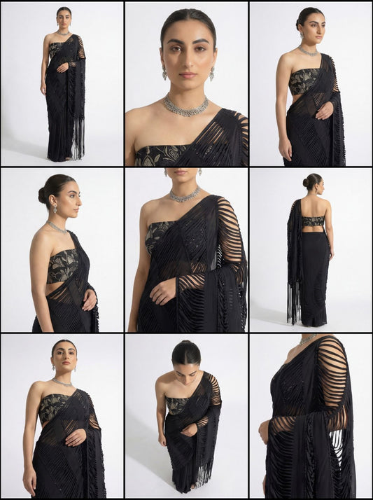 Noir Fringe Saree